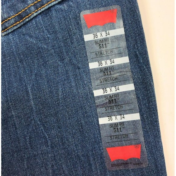 Levis 511 Slim Fit Tapered Leg Mens 36x34 Blue Jeans Distressed Denim Red Tab - Picture 10 of 12